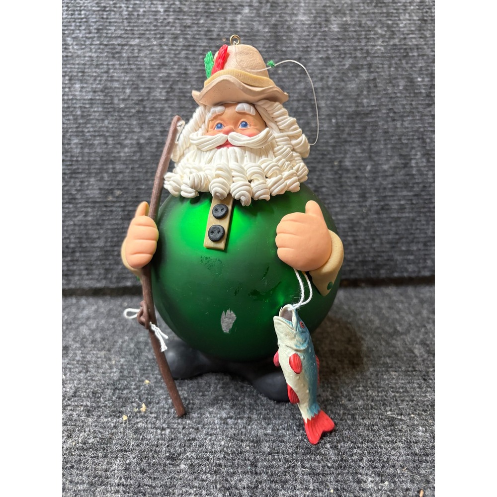Department 56 Noel Fishing Santa Ornament Figurine Green 7 Inch C-7
